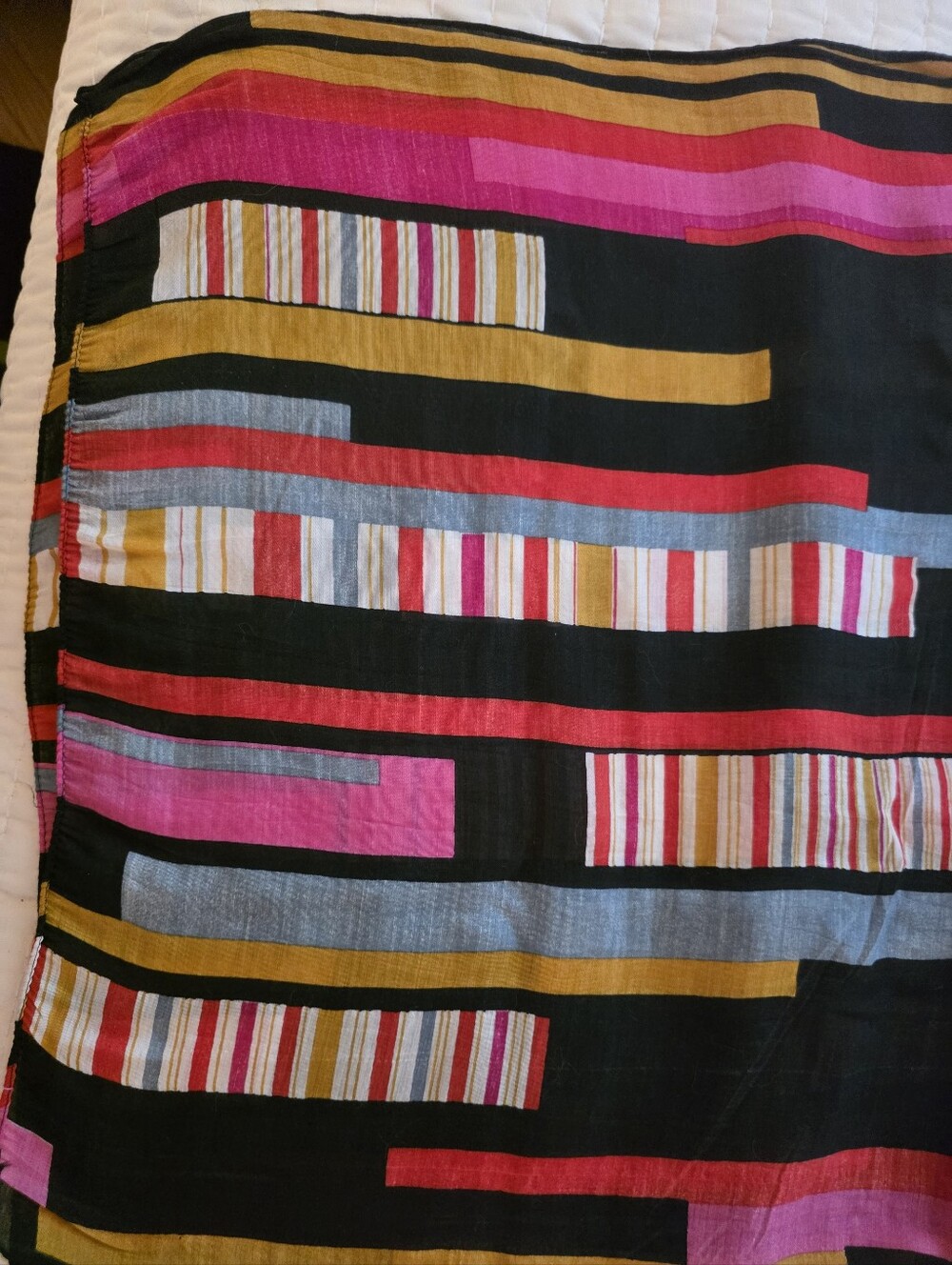 Multicolored Geometric Colorblock Scarf- Abstract Patchwork Pattern 22"×68" - Picture 9 of 9